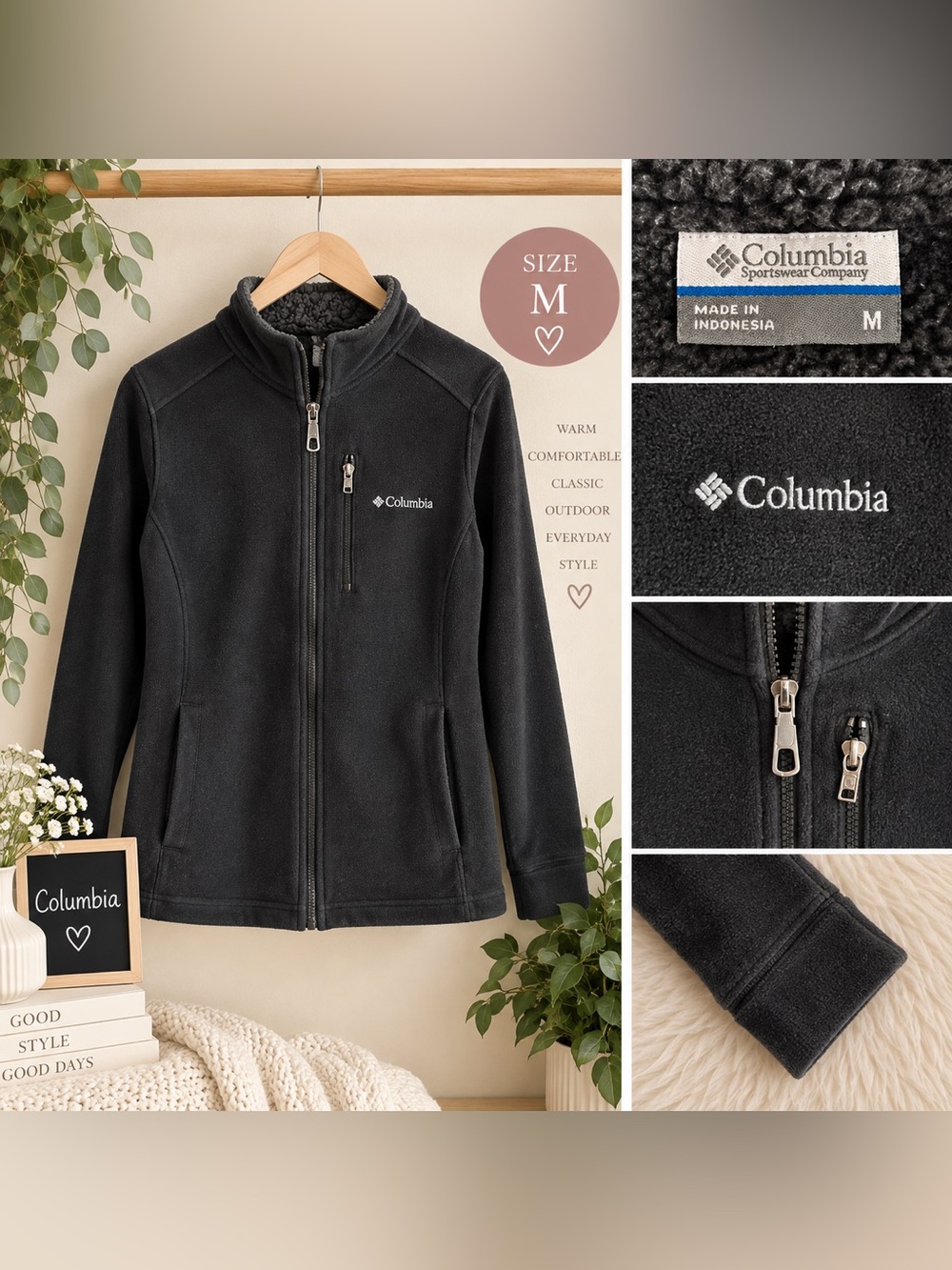 Columbia Women’s Black Full Zip Fleece Jacket – Size Medium